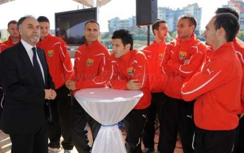 Players at the cornerstone ceremony; photo: ffm.com.mk